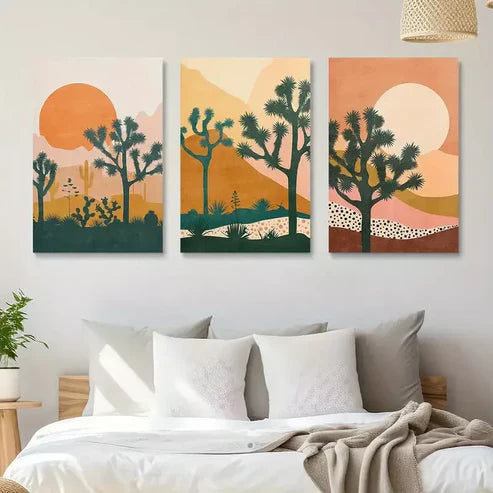 3pcs Joshua Tree Art Print Large Bohemian Canvas Framed 60X90 cm - High Quality Print 100% Australian Made Wall Canvas Ready to Hang