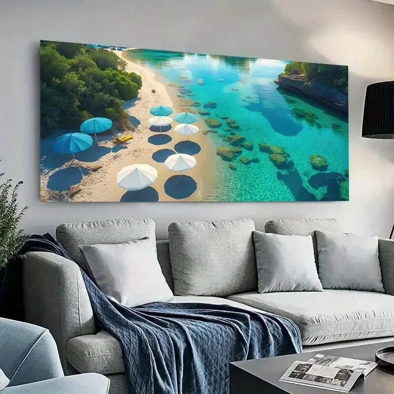 Vibrant Lagoon Beach Coast  wall canvas office home room framed 120x60cm - Bella Home Decor
