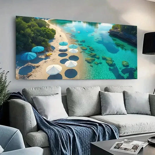 Vibrant Lagoon Beach Coast  wall canvas office home room framed 120x60cm - Bella Home Decor