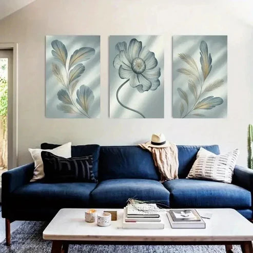 3pcs Feather, Flower Wall Art Set Canvas Unframed - High Quality Print 100% Australian Made Wall Canvas