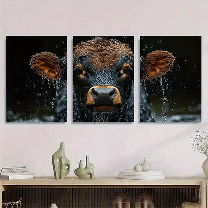 3pcs Brown & Black Cow Farmhouse Metal Print Ready to Hang Art