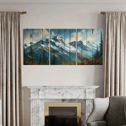 3pcs Alpine Landscape Snowy Peaks Scenery Metal Print Ready to Hang Art