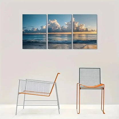 3pcs Ocean Sandy Shore & Blue Waters Metal Print Ready to Hang Art