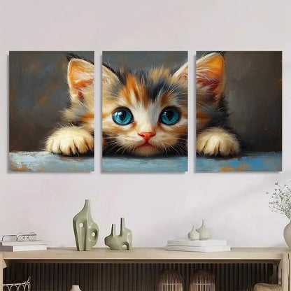 3pcs Adorable Kitten Blue-Eyed Fluffy Cats Metal Print Ready to Hang Art