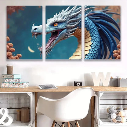 3pcs Smaug Blue And Golden Dragon Wal1l Art Set Canvas Framed 40x60cm - High Quality Print 100% Australian Made Wall Canvas Ready to Hang