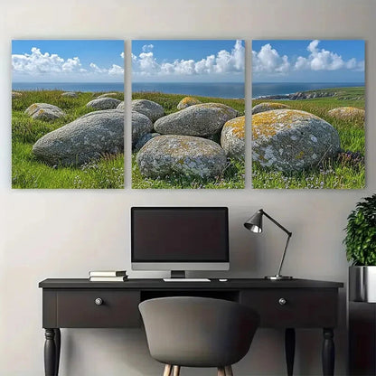 3pcs Sea Worn Boulders near Lands End Cornwall Metal Print Ready to Hang Art