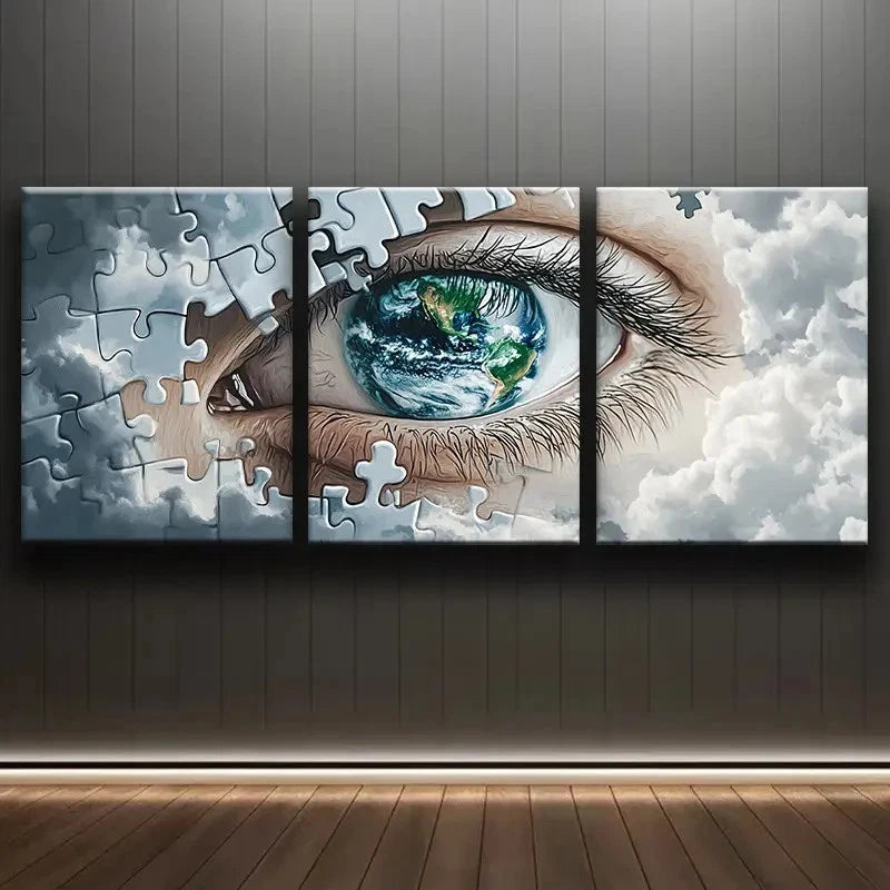 3pcs An Eye with Puzzle Pieces Metal Print Ready to Hang Art