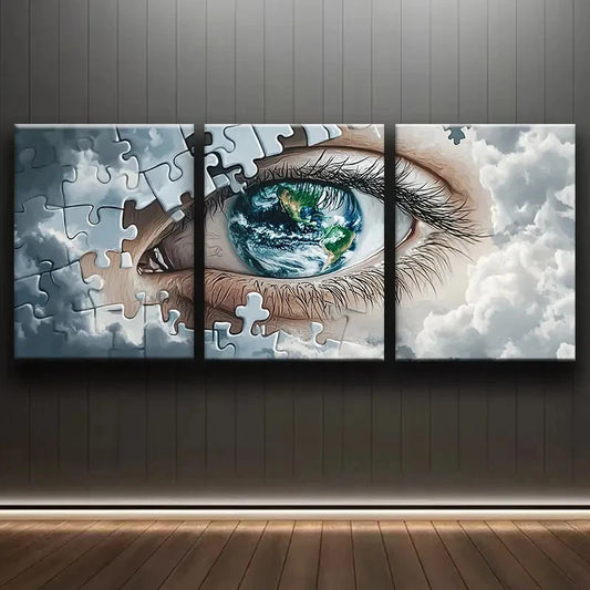 3pcs An Eye with Puzzle Pieces Metal Print Ready to Hang Art