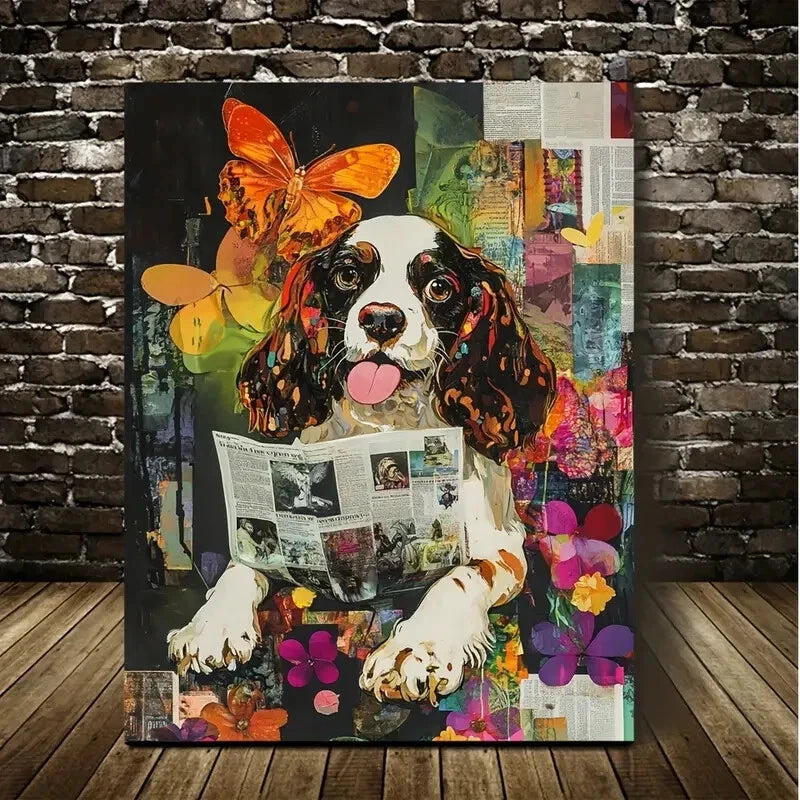 Cocker Spaniel Reading Newspapers Painting  40x60cm Metal Print Ready to Hang