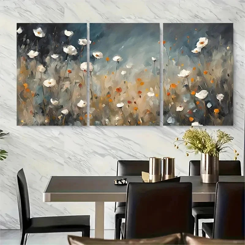 3pcs Moody Flower Meadow Vintage Floral Metal Print Ready to Hang Art