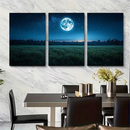 3pcs Full Moon Starry Night Metal Print Ready to Hang Art