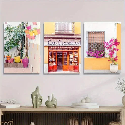 3pcs Colorful Flower Pots Wall Art Canvas Unframed - High Quality Print 100% Australian Made Wall Canvas