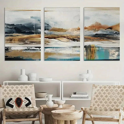 3pcs Abstract Dusty Landscape Painting Metal Print Ready to Hang Art
