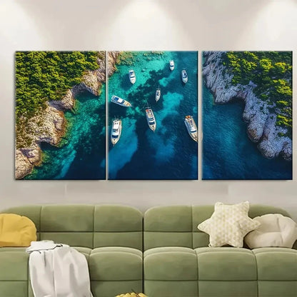 3pcs Yachts in Narrow Cove Vis Island Croatia Metal Print Ready to Hang Art