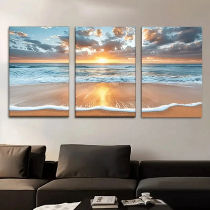 3pcs Beach Sunset Serene Ocean Waves Metal Print Ready to Hang Art
