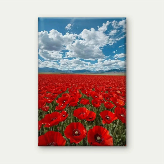 Red Poppy Field Expanse  Metal Print Ready to Hang