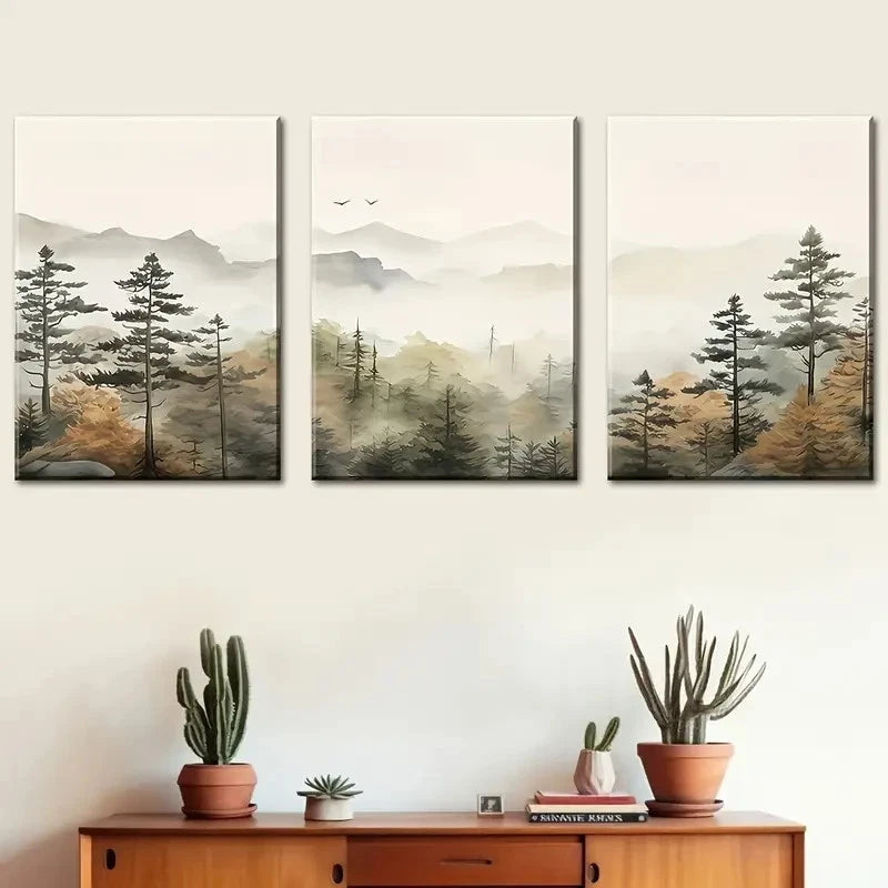 3pcs Serene Mountain & Forest Landscape Metal Print Ready to Hang Art