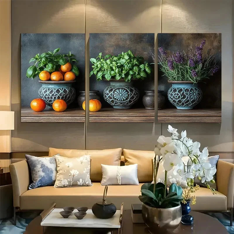 3pcs Rustic Herb Still Life Culinary Kitchen Metal Print Ready to Hang Art