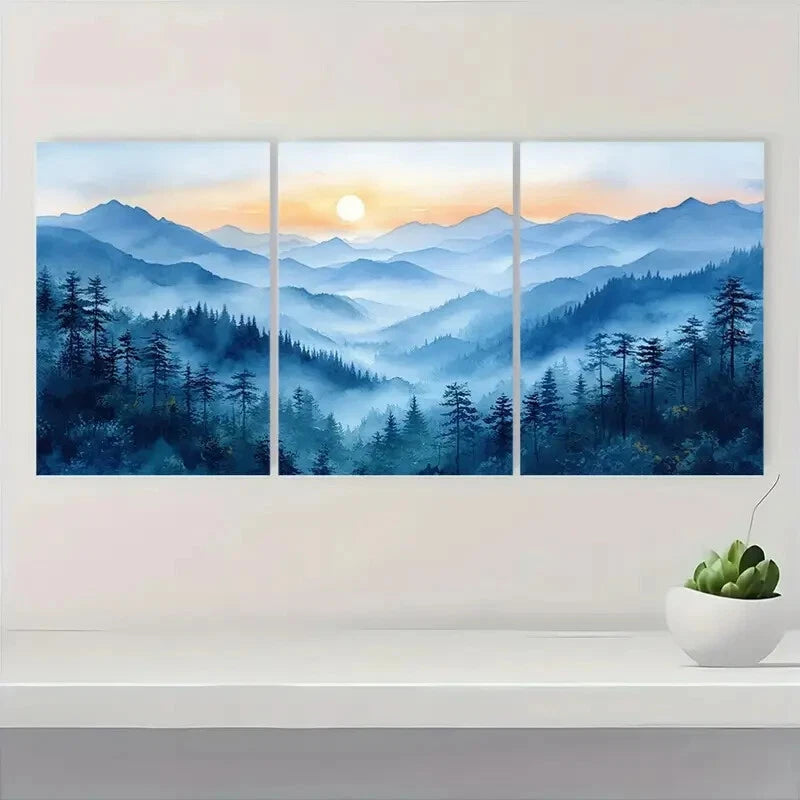3pcs Mountains Watercolor Landscape Painting Metal Print Ready to Hang Art