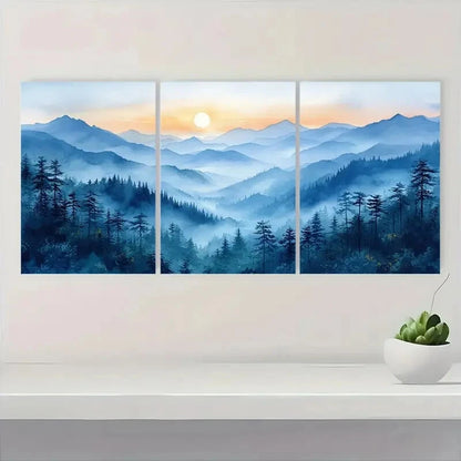 3pcs Mountains Watercolor Landscape Painting Metal Print Ready to Hang Art