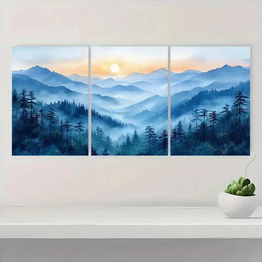 3pcs Mountains Watercolor Landscape Painting Metal Print Ready to Hang Art