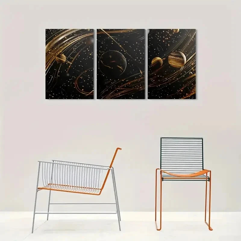 3pcs Vibrant Planets and Stars Design Metal Print Ready to Hang Art