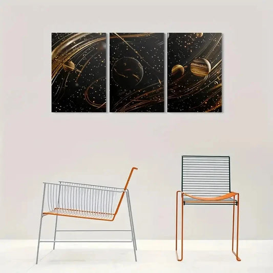 3pcs Vibrant Planets and Stars Design Metal Print Ready to Hang Art