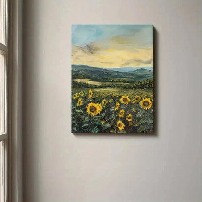 Beautiful Moody Sunflower Landscape Painting 40x60cm Metal Print Ready to Hang