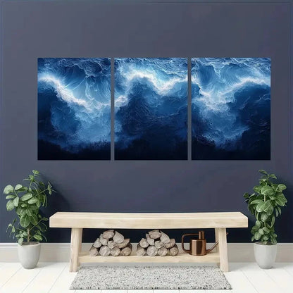 3pcs Abstract Blue White Ocean Art Print Metal Print Ready to Hang Art
