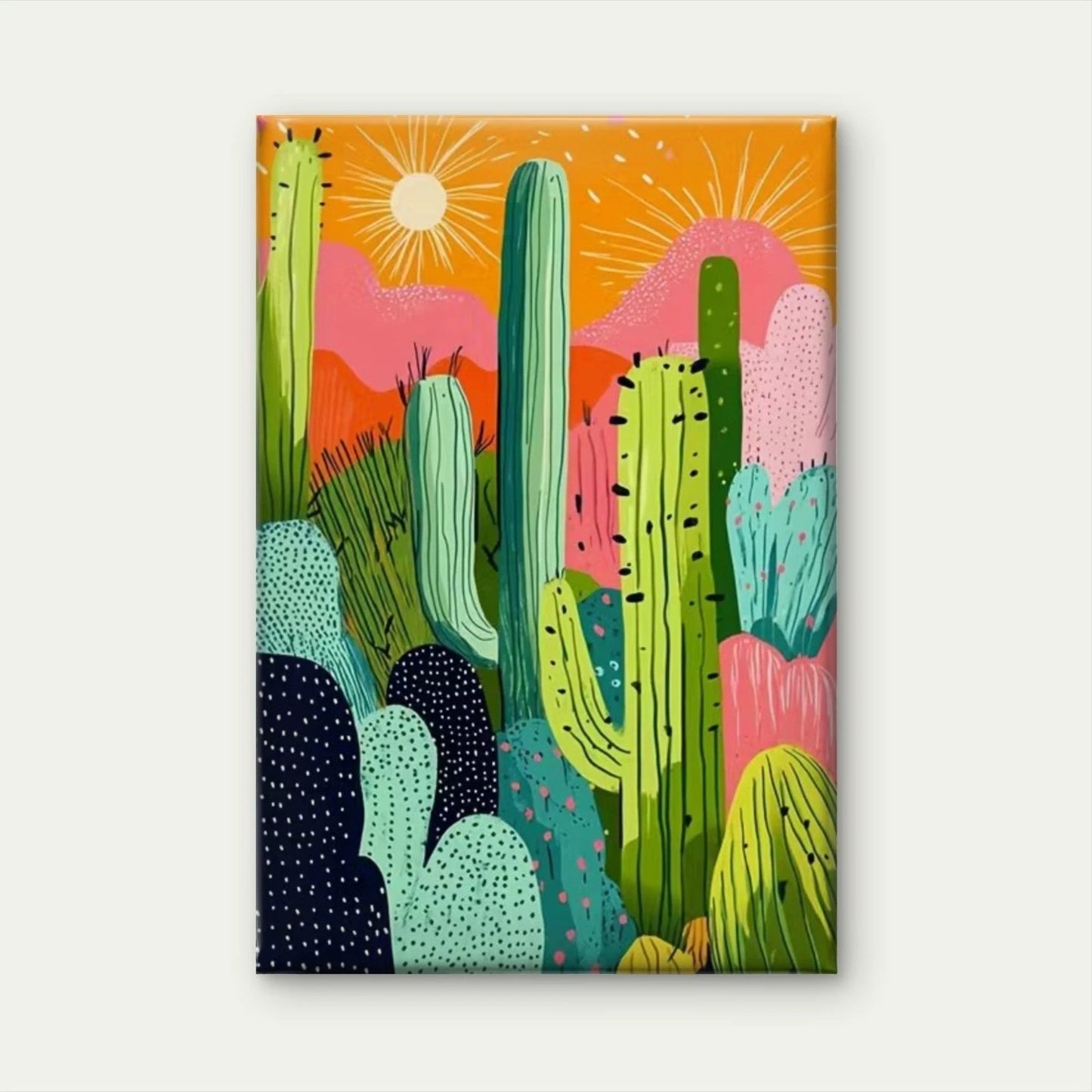 Colorful Cacti Vibrant Desert Glow 60x90cm Metal Print Ready to Hang