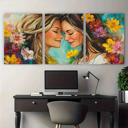 3pcs Floral Mother and Daughter Love Portrait Wall Art Set Canvas Framed 50x70cm - High Quality Print 100% Australian Made Wall Canvas Ready to Hang