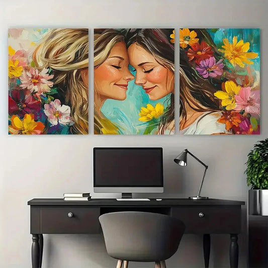 3pcs Floral Mother and Daughter Love Portrait Wall Art Set Canvas Framed 50x70cm - High Quality Print 100% Australian Made Wall Canvas Ready to Hang