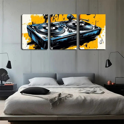 3pcs Vibrant Blue & Yellow Music-Themed Perfect Wall Art Set Canvas Framed 40x60cm - High Quality Print 100% Australian Made Wall Canvas Ready to Hang