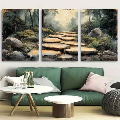 3pcs Zen Garden Path Wabi Sabi Decor Metal Print Ready to Hang Art