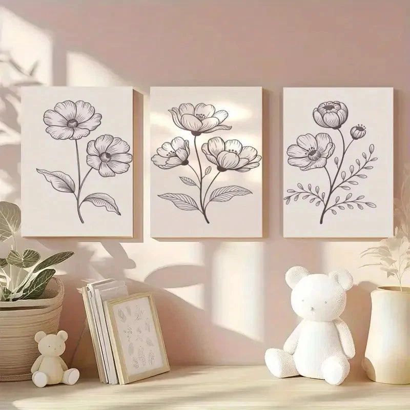 3pcs Magnolia Flowers Botanical Prints Metal Print Ready to Hang Art