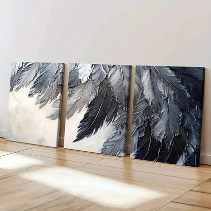 3pcs Unique Pattern Abstract Feather Art Wall Art Set Canvas Framed 60x90cm - High Quality Print 100% Australian Made Wall Canvas Ready to Hang
