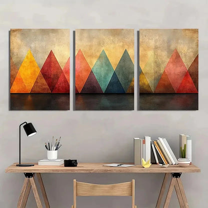 3pcs Vibrant Geometric Shapes in Warm Pastel Tones Metal Print Ready to Hang Art