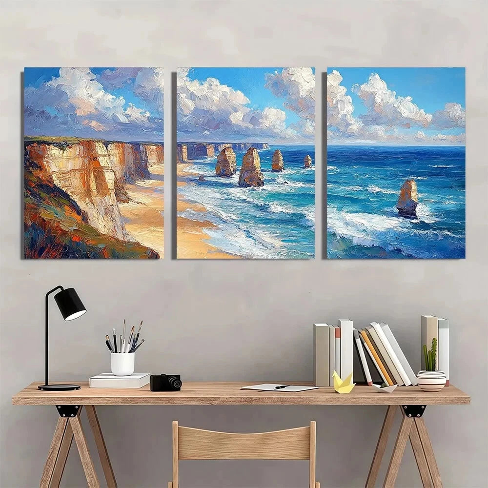 3pcs Vibrant Travel Cliffs and Seas Metal Print Ready to Hang Art