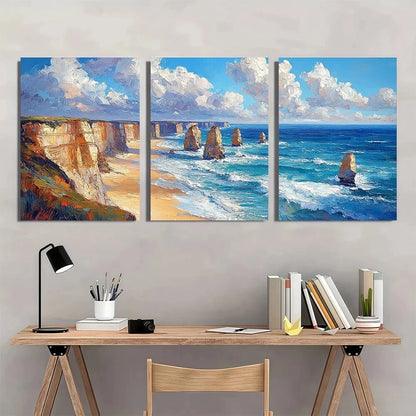 3pcs Vibrant Travel Cliffs and Seas Metal Print Ready to Hang Art