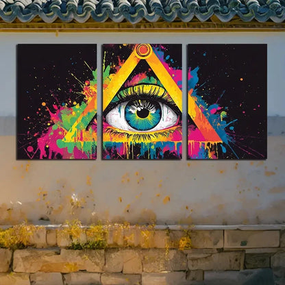 3pcs The Eyes in the Triangle Color Splashes Metal Print Ready to Hang Art