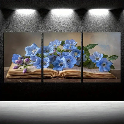 3pcs Vibrant Blue Wildflowers Floral Book Bloom Metal Print Ready to Hang Art