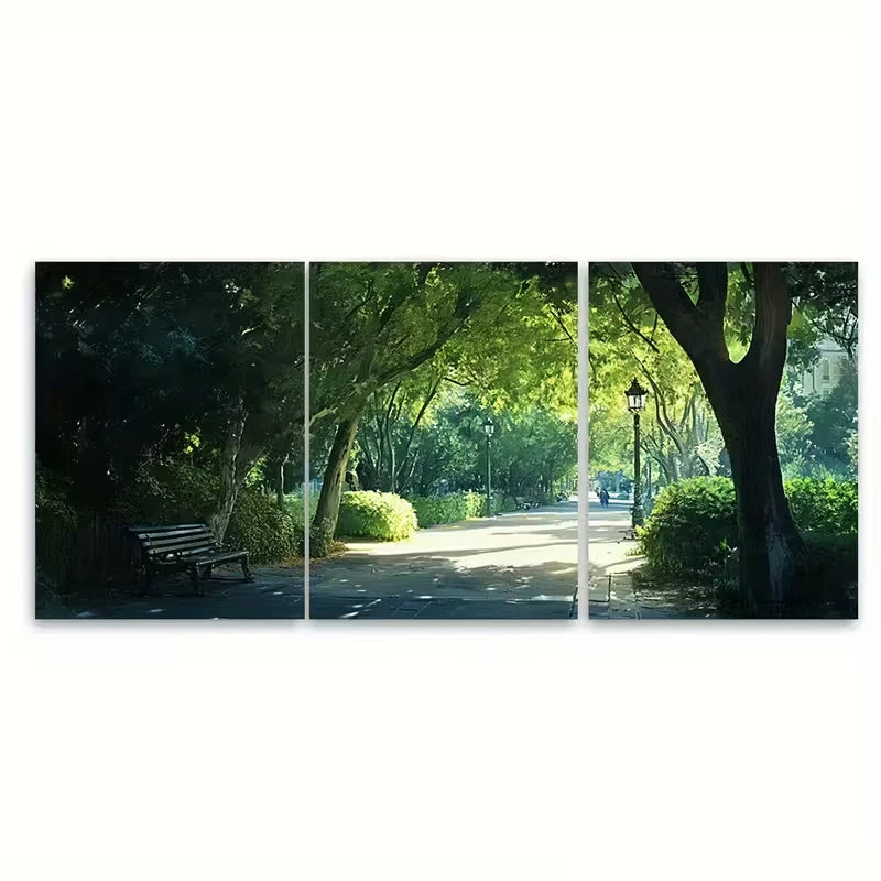 3pcs Lush Greenery & Sunlit Pathway Metal Print Ready to Hang Art