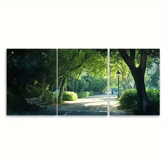 3pcs Lush Greenery & Sunlit Pathway Metal Print Ready to Hang Art