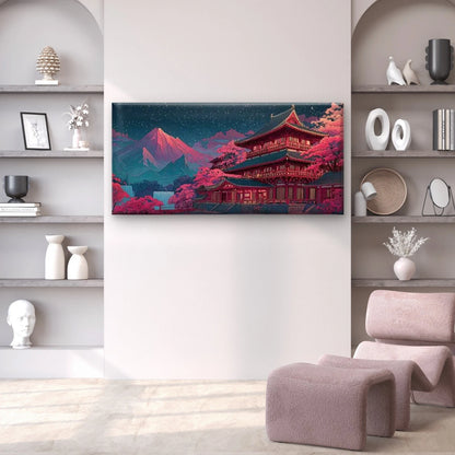 Enchanting Mount Fuji & Temple Wall Art Canvas Office Home Room Framed 120x60 cm