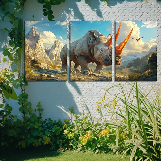 3pcs Vibrant horn Savage Rhinoceros Metal Print Ready to Hang Art
