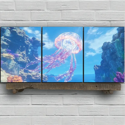 3pcs Jellyfish Ocean Scene Sea Animals Metal Print Ready to Hang Art