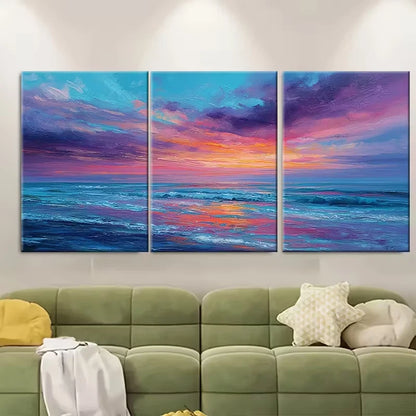 3pcs sunset, sea sunset, abstract landscape, Metal Print Ready to Hang Art