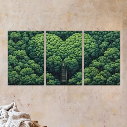 3pcs Lush Tree trunks & Canopy Metal Print Ready to Hang Art
