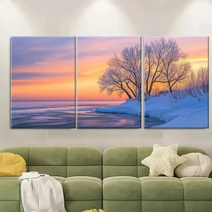 3pcs Coastal Sunset Winter Beach Metal Print Ready to Hang Art