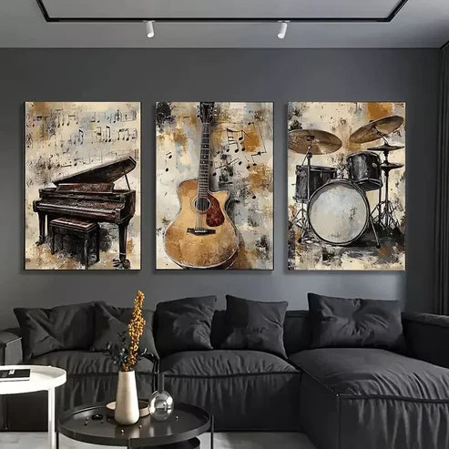 3pcs Vintage Musical Instruments Art Set Canvas Unframed - High Quality Print 100% Australian Made Wall Canvas